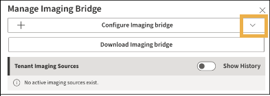 Manage Imaging Bridge with yellow highlight box around the drop down arrow in the Configure Imaging Bridge button.